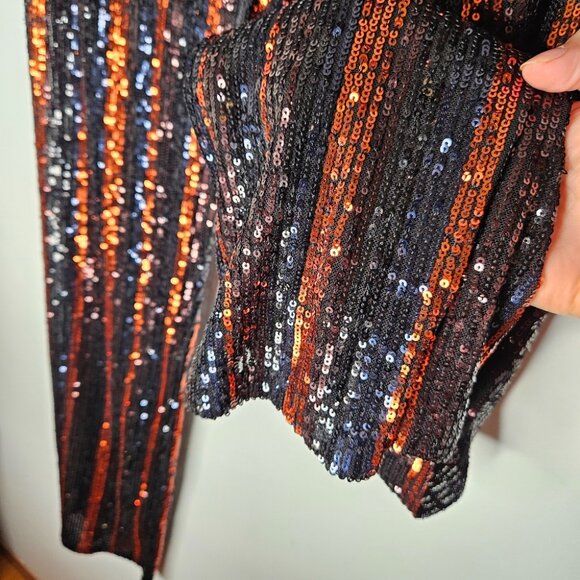 Zara Sequins Flared Semi Sheer Pants Sz S Blogger's Favorite Black Orange Party - Picture 5 of 6